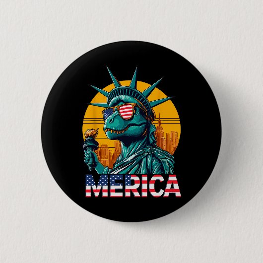 Dino Statue Of Liberty 4 juli Trex Jongens Ameri Ronde Button 5,7 Cm (Voorkant)