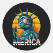 Dino Statue Of Liberty 4 juli Trex Jongens Ameri Ronde Sticker (Voorkant)