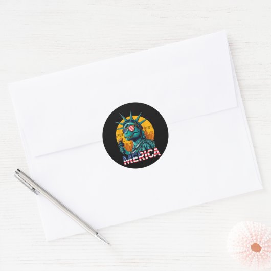 Dino Statue Of Liberty 4 juli Trex Jongens Ameri Ronde Sticker (Envelop)