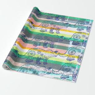 Dino stemming, dinosaurus kunst cadeau wrap cadeaupapier