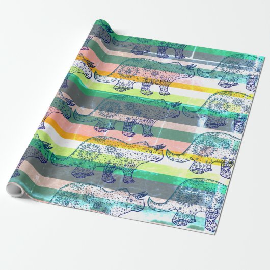 Dino stemming, dinosaurus kunst cadeau wrap cadeaupapier (Uitgerold)