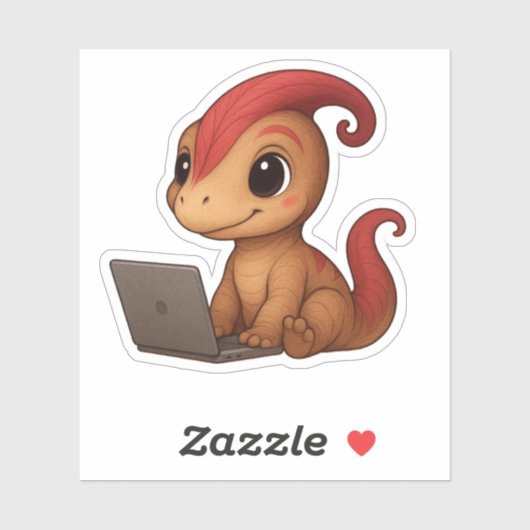 Dino Sticker – Dino Kammli op laptop (Vel)