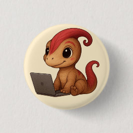 Dino Stickerblad – Dino Kammli achter de laptop Ronde Button 3,2 Cm