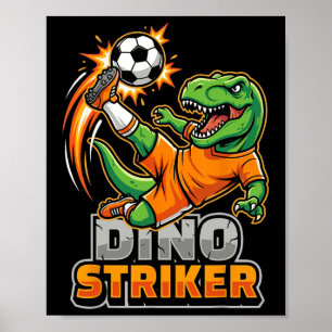 Dino Striker T-rex Voetbal Kick Grappige Dinosauru Poster