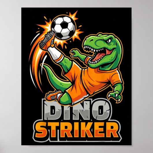 Dino Striker T-rex Voetbal Kick Grappige Dinosauru Poster (Voorkant)