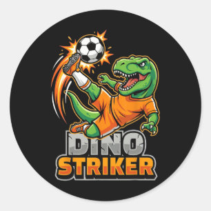 Dino Striker T-rex Voetbal Schop Grappige Dinosaur Ronde Sticker