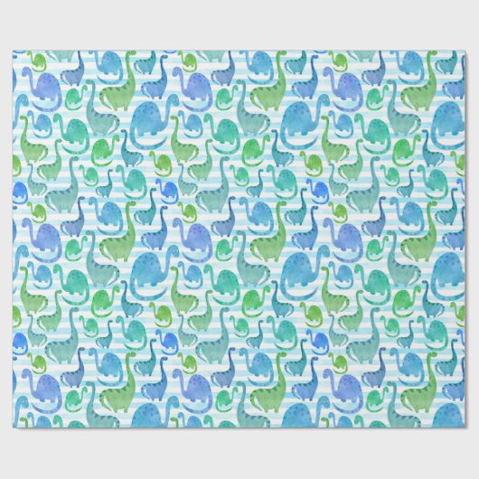 Dino Stripe Waterverf Dinosaurs Schattig Cadeaupapier (Vlak)
