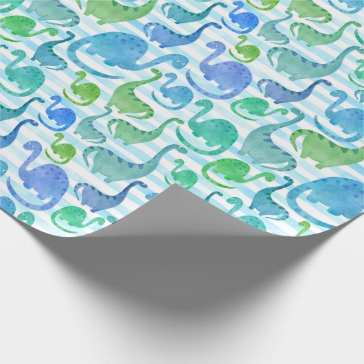 Dino Stripe Waterverf Dinosaurs Schattig Cadeaupapier (Hoek)