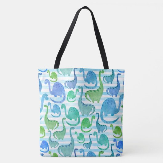 Dino Stripe Waterverf Dinosaurs Schattig Tote Bag (Voorkant)