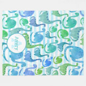 Dino Stripe Waterverf Dinosaurussen, gepersonalise Fleece Deken (Voorkant (Horizontaal))