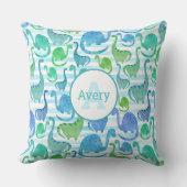 Dino Stripe Waterverf Dinosaurussen, gepersonalise Kussen (Voorkant)