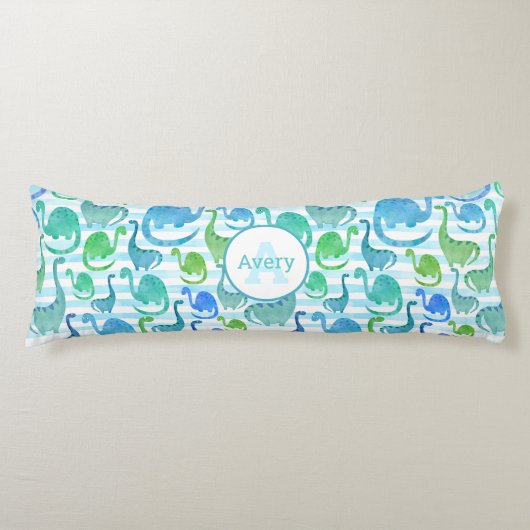 Dino Stripe Waterverf Dinosaurussen, gepersonalise Lichaamskussen (Voorkant)