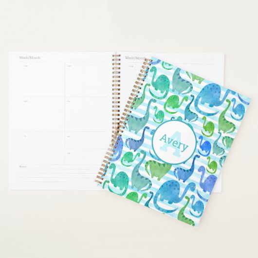 Dino Stripe Waterverf Dinosaurussen, gepersonalise Planner (Display)