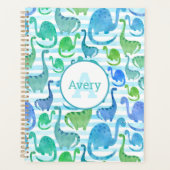 Dino Stripe Waterverf Dinosaurussen, gepersonalise Planner (Voorkant)