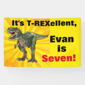 Dino T-Rex Dinosaur 7th Birthday Yellow Name Spandoek (Horizontaal)