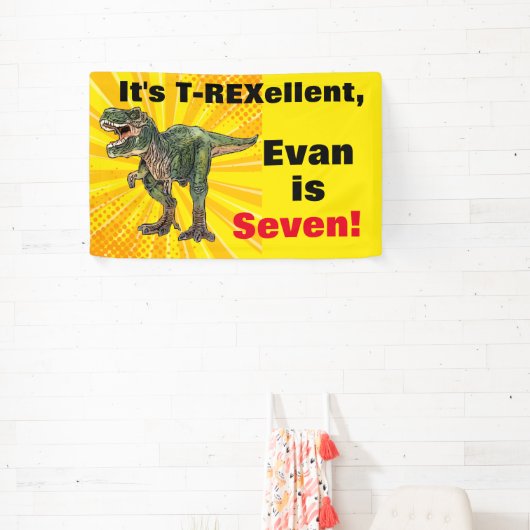 Dino T-Rex Dinosaur 7th Birthday Yellow Name Spandoek (Insitu)