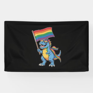 Dino T Rex HBTQ Regenboogvlag Spandoek