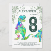 Dino T-Rex Jungle 8e Verjaardagsfeestje Groen Kaart (Voorkant)