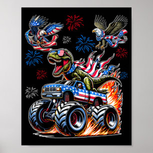 Dino T-Rex met Monstertruck Adelaar VS Vlag Poster