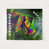 Dino T Rex Oerwoud Happy Birthday achtergrond Wandkleed (Voorkant (horizontaal))
