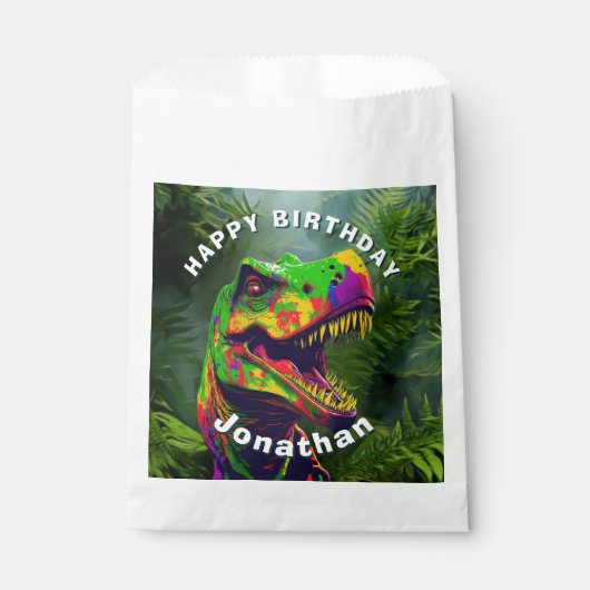 Dino T Rex Oerwoud Happy Birthday Bedankzakje (Voorkant)