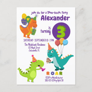 Dino-tastic 3-jaar oude verjaardagsfeestje Briefka Briefkaart