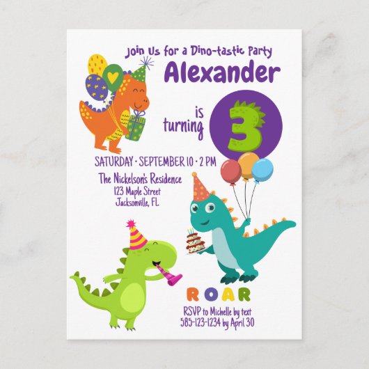 Dino-tastic 3-jaar oude verjaardagsfeestje Briefka Briefkaart (Voorkant)