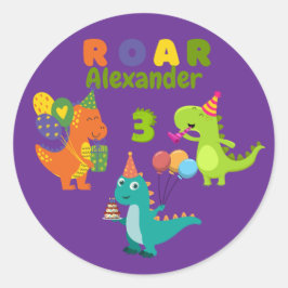 Dino-tastic 3-jarig verjaardagsfeestje ronde sticker
