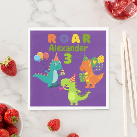 Dino-tastic 3-jarig verjaardagsfeestje servet (Insitu)