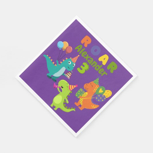 Dino-tastic 3-jarig verjaardagsfeestje servet (Hoek)