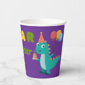 Dino-tastic Paarse Verjaardag Party Paper Cup Papieren Bekers (Achterkant)