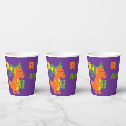 Dino-tastic Paarse Verjaardag Party Paper Cup Papieren Bekers (Multi)