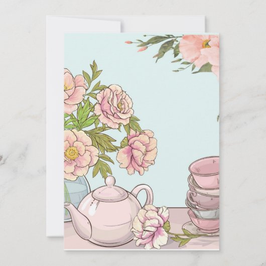 Dino Tea Party verjaardagsuitnodiging voor meisjes Kaart (Achterkant)