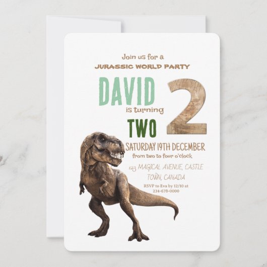 Dino-thema 2e verjaardagsfeestje kaart (Voorkant)