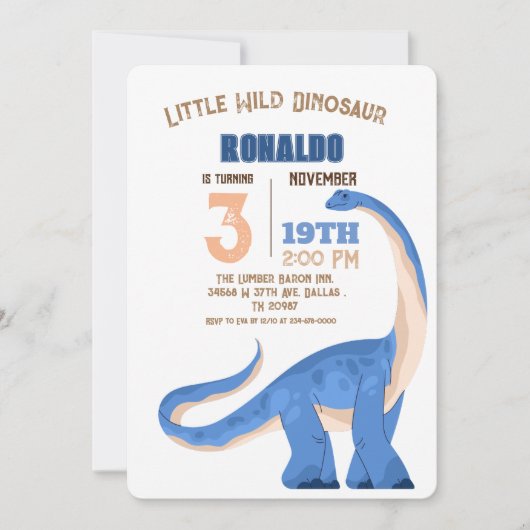 Dino Thema 3e Verjaardagsfeestje Kaart (Voorkant)