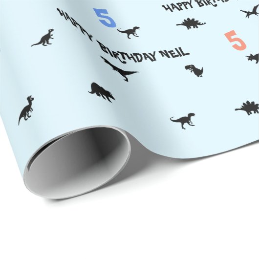 Dino-thema op Mint Green Kinder verjaardagscadeau Cadeaupapier (Rol Hoek)