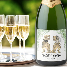 Dino Thema Trouwdag Maatwerk Sparkling Wijnetiket