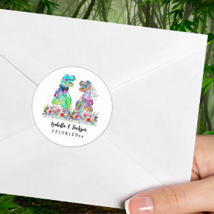 Dino-thema Wilde Bloemen Bruiloft Ronde Sticker