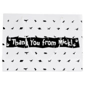 Dino-Theme Favor Tassen: Zwart met Witte Dinosauru Groot Cadeauzakje (Achterkant)