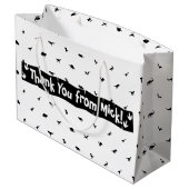 Dino-Theme Favor Tassen: Zwart met Witte Dinosauru Groot Cadeauzakje (Achterkant Gekanteld)