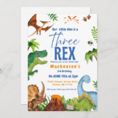 Dino three rex 3rd boy Dinosaur birthday party Kaart (Voorkant / Achterkant)