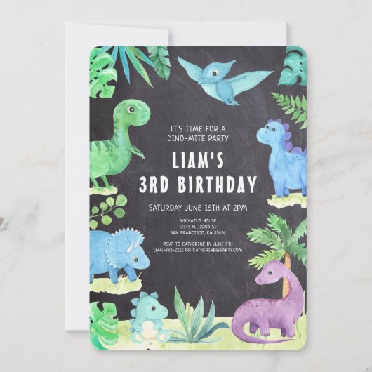 Dino Three Trex Boy 3e Dinosaurus Verjaardag Kaart (Voorkant)