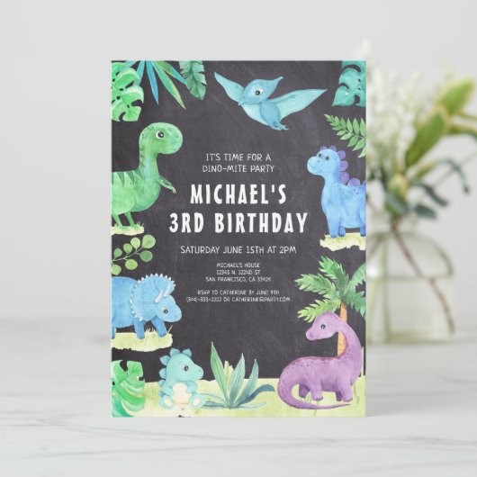 Dino Three Trex Boy 3e Dinosaurus Verjaardag Kaart (Staand voorkant)