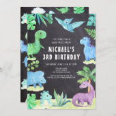 Dino Three Trex Boy 3e Dinosaurus Verjaardag Kaart (Voorkant / Achterkant)