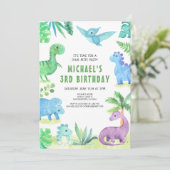 Dino Three Trex Boy 3e Dinosaurus Verjaardag Kaart (Staand voorkant)