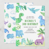 Dino Three Trex Boy 3e Dinosaurus Verjaardag Kaart (Voorkant / Achterkant)