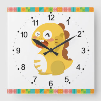 Dino Tijd tot Teach Square Clock Vierkante Klok