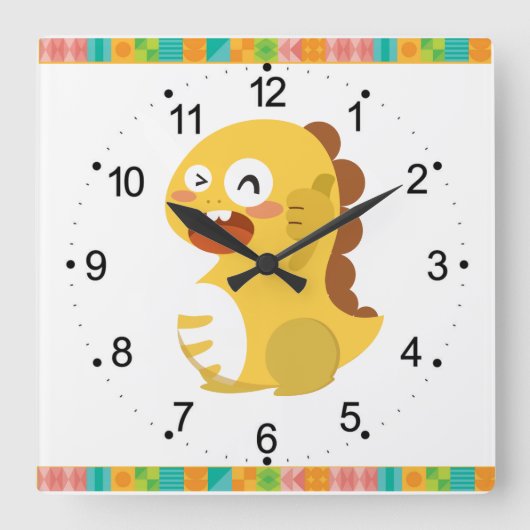 Dino Tijd tot Teach Square Clock Vierkante Klok (Voorkant)