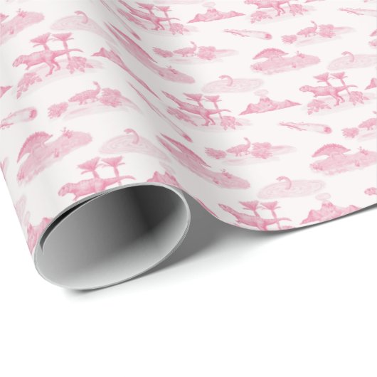 Dino Toile (Roze)  Inpakpapier (Rol Hoek)