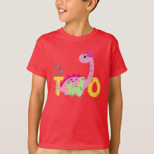 Dino TRex Ik ben 2 Verjaardag jongens twee Terug n T-shirt